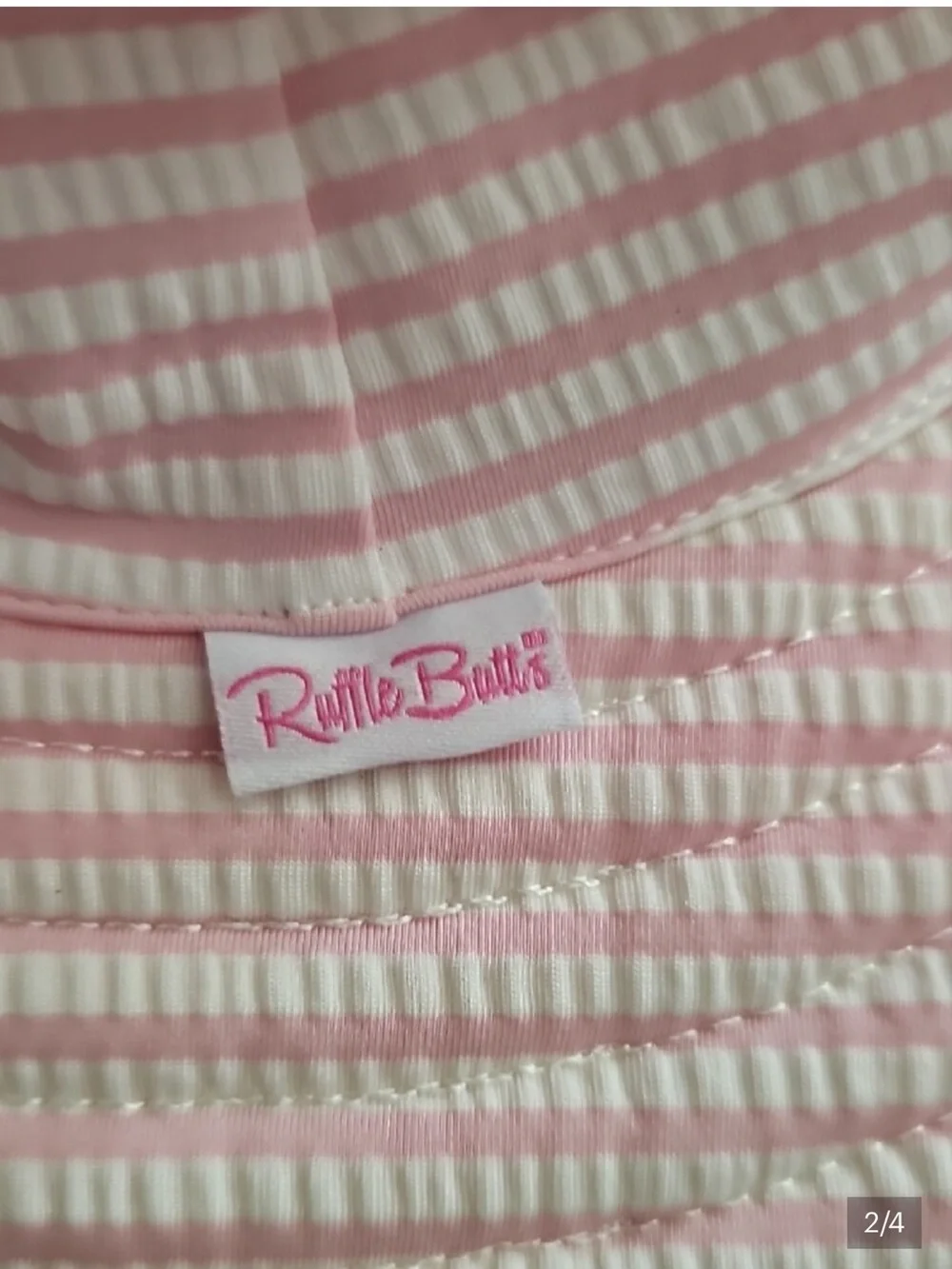 Ruffle Butts Pink and White Striped Baby Sun Hat Sz 0-12 months Like New